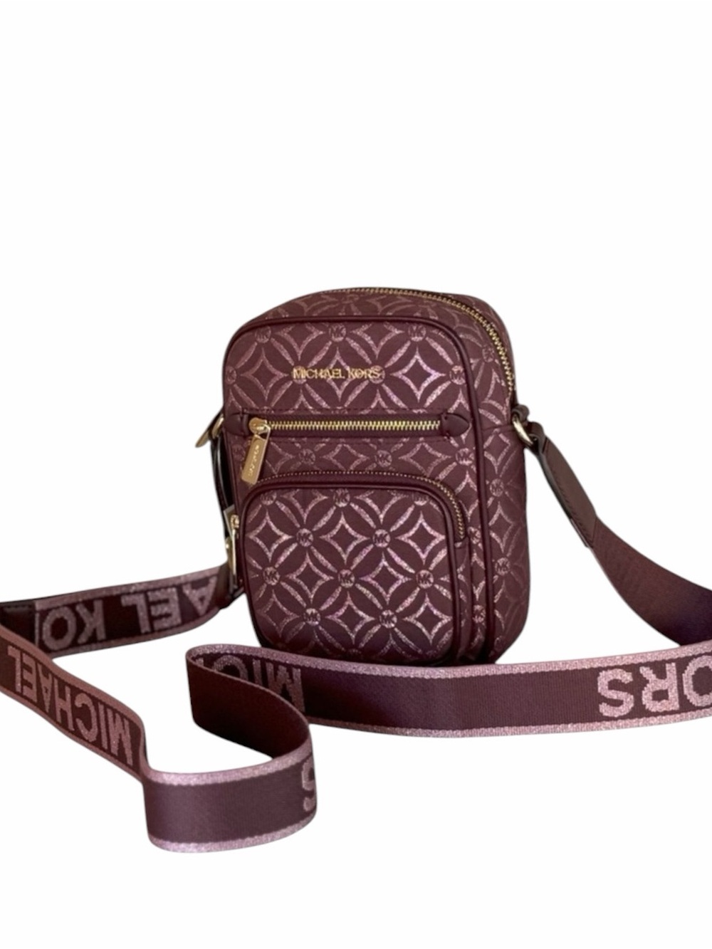 Michael Michael Kors Oxblood Maroon Patterned Crossbody Messenger Bag